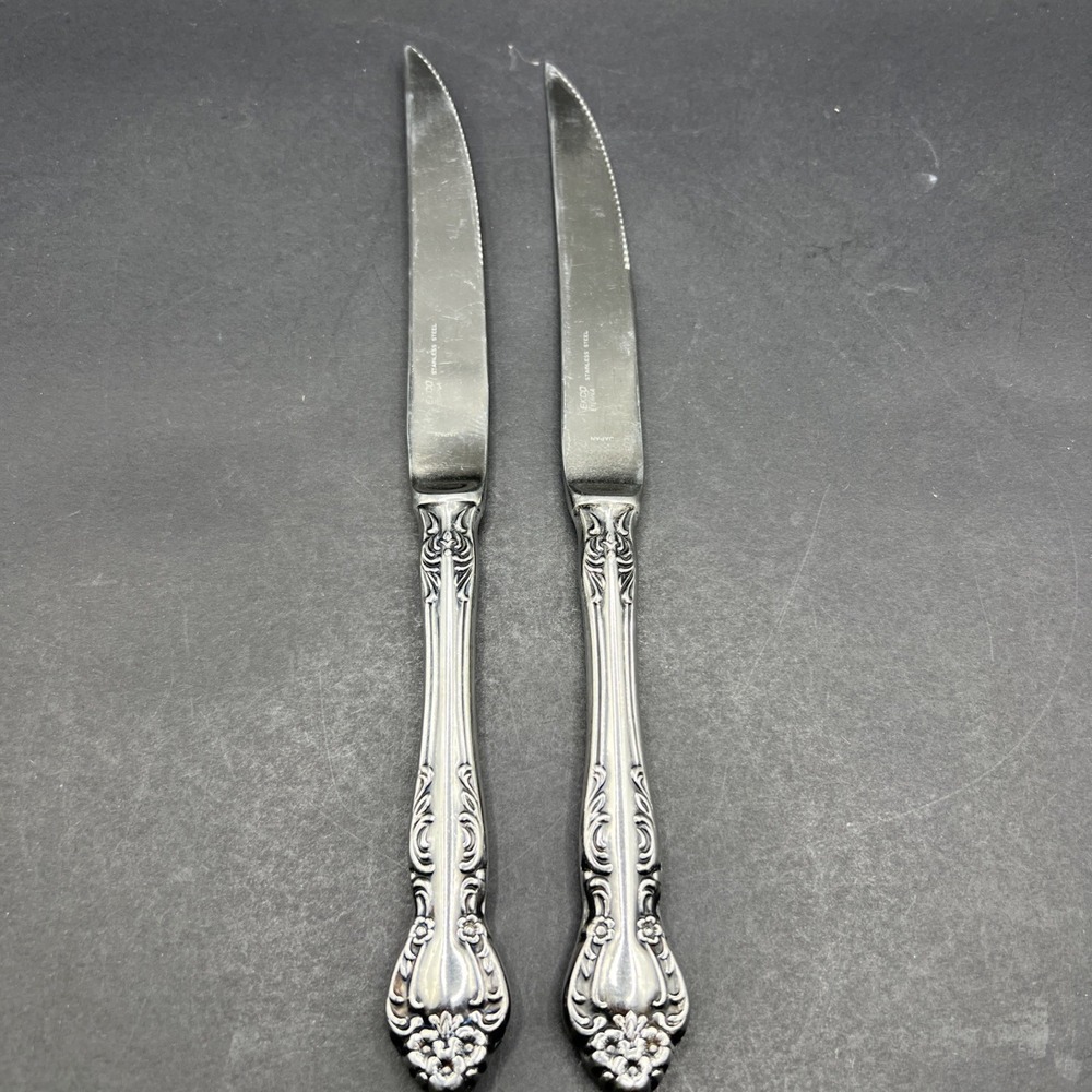 Pair Ekco Eterna Stainless Steel Japan Serrated Dinner Knives Knife
